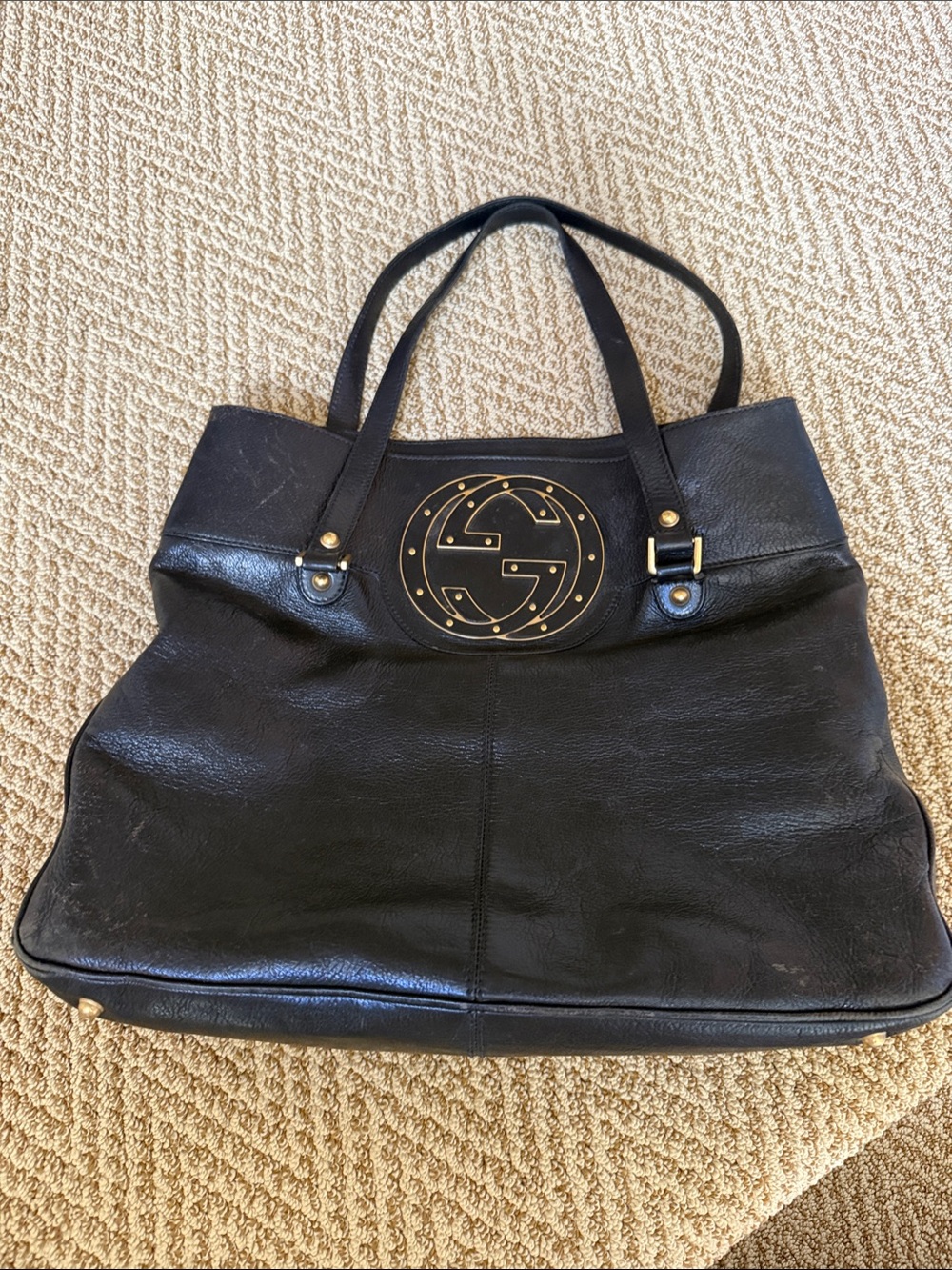 Rare Vintage Gucci interlocking G BLONDIE Tote Bag - Black Leather